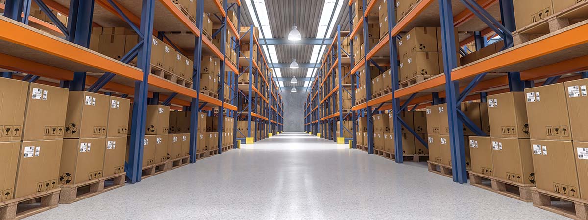 Warehouse indoor low view of concrete floor